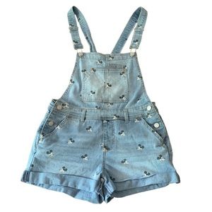 Disney Mickey Face Denim Overalls Shorts Sz M